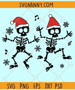 Christmas Dancing Skeletons SVG, Christmas Dancing Skeletons with santa hats svg