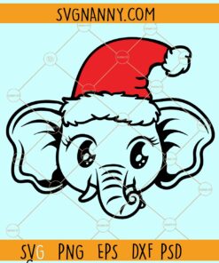 Christmas Elephant SVG, Christmas Elephant with santa hat svg, Christmas Animal svg