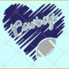 Cowboys Heart football SVG, KC Cowboys Design svg, Cowboys Mascot Svg