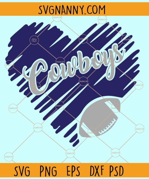 Cowboys Heart football SVG, KC Cowboys Design svg, Cowboys Mascot Svg