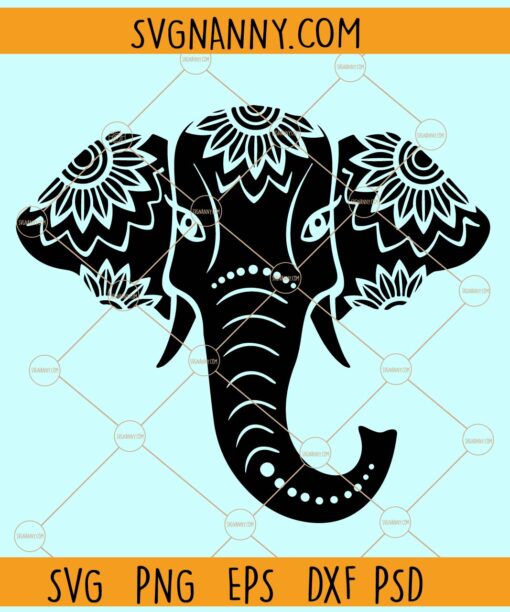 Elephant head mandala SVG, floral Elephant svg, Elephant Floral svg, Cute Elephant svg