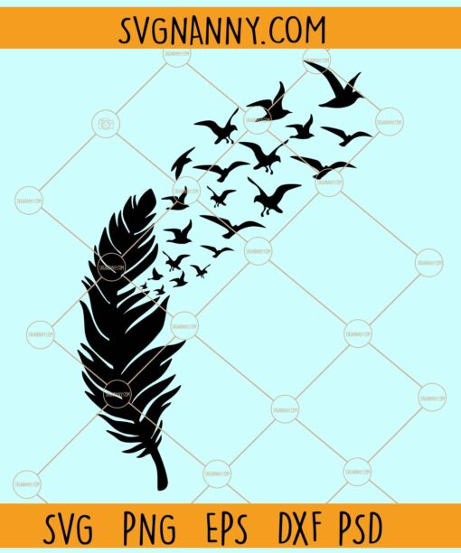 Feather Birds SVG, Birds Flying SVG, Bird Svg, Feather SVG, Feather and Flying Birds Svg