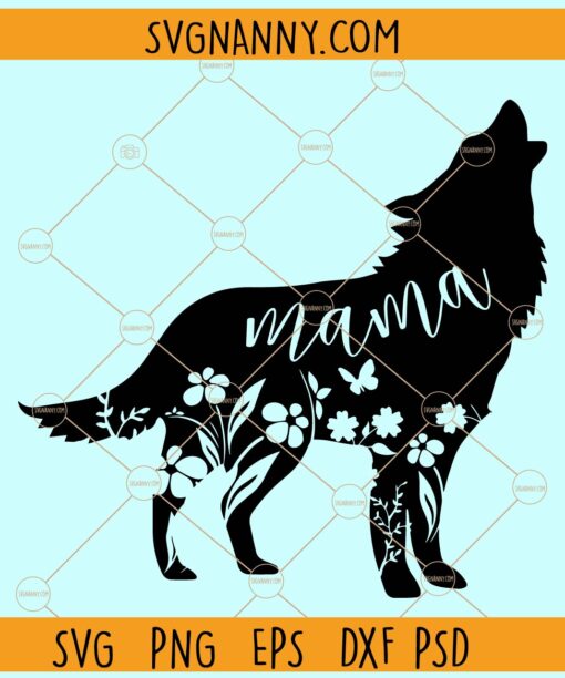 Flolral Mama wolf clipart svg, Flolral Mama wolf svg, Mama wolf with flowers svg