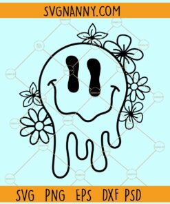 Floral Drippy Smiley SVG, Drippy Smiley Flowers svg, Drippy Smiley SVG, Melted Face svg