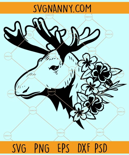 Floral Moose Svg, Moose SVG File, Wild Moose svg, Moose Hunting svg