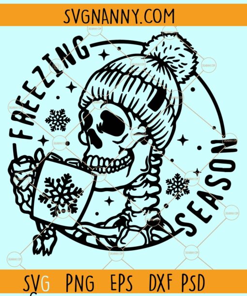 Freezing season skeleton SVG, Skeleton with santa hat svg, Christmas svg