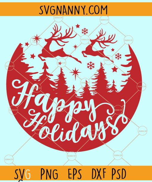 Happy Holidays Santa Sleigh SVG, Round Christmas svg, Merry Christmas svg file