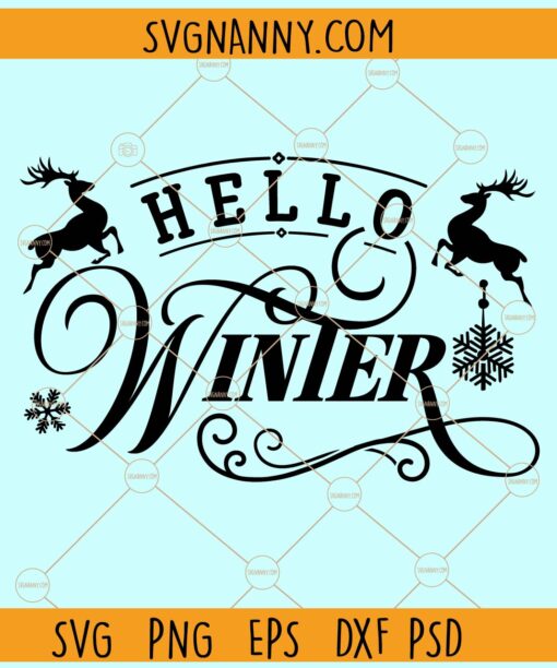 Hello winter sign SVG, Christmas sign svg, Christmas svg file, Christmas sv