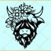 Highland Cow with Flowers SVG, Floral Highland Cow with Flowers SVG. Highland Cow Clipart svg