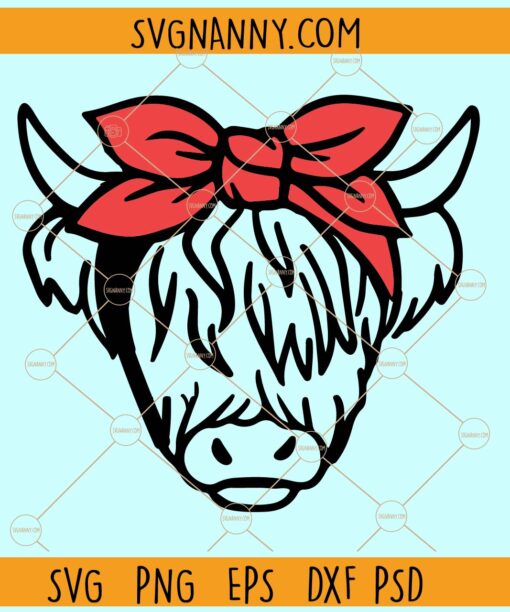 Highland cow with bandana SVG, Highland cow SVG, Cute cow svg, cow svg, Cow svg file
