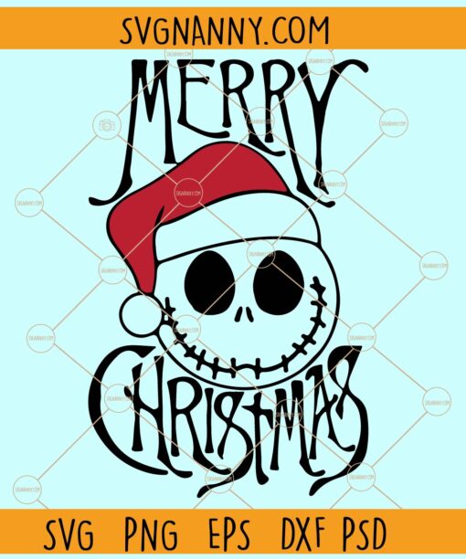 Jack Skellington Merry Christmas SVG, Jack Skellington with Santa hat svg,  Christmas svg