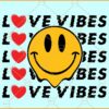 Love Vibes Smiley Wavy stacked svg, Love Vibes Svg, Valentine's Day SVG, Retro Valentines Svg