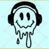 Melting smiley face with headphones svg, drippy smiley svg, melting smiley svg, smiley svg