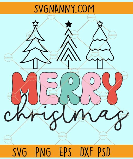 Merry Christmas retro svg, Christmas trees svg, Christmas sign svg, Christmas svg file