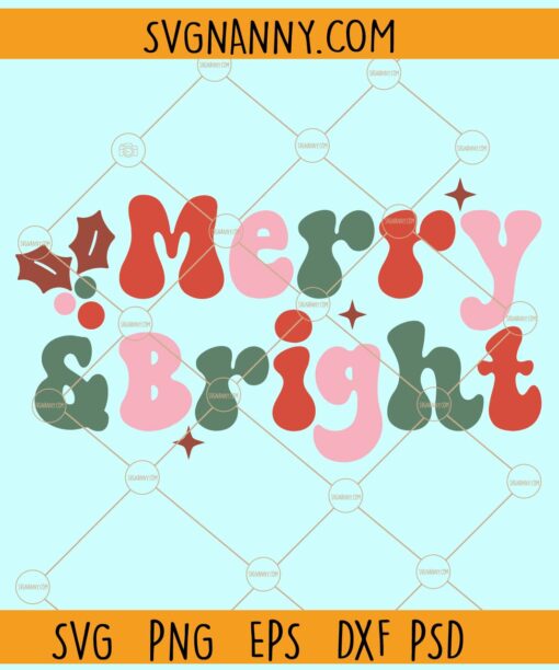 Merry and bright retro SVG,  vintage SVG, retro Christmas svg, Christmas sign svg