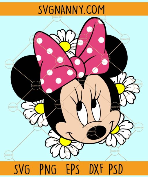 Mickey mouse with red polka dot bow and sunflower svg, Mickey mouse clipart svg