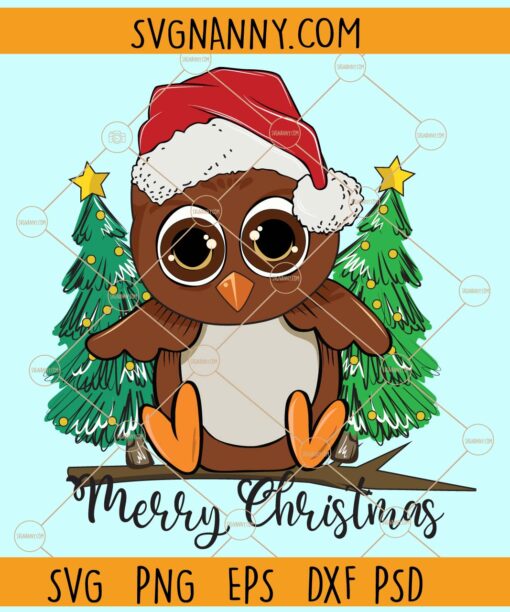 Owl with Santa hat SVG, Christmas Tree svg, Funny Christmas svg, Kids Christmas svg