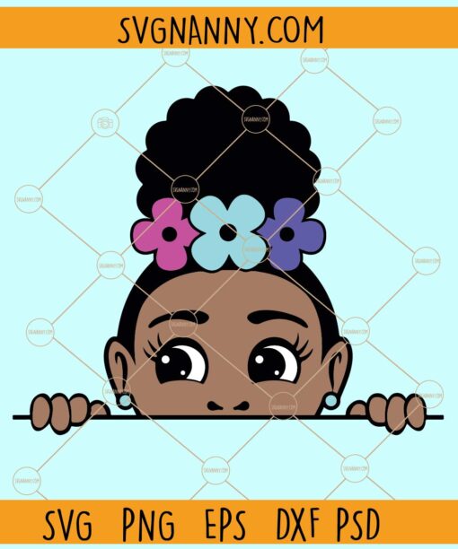 Peeking Afro Girl SVG , afro braids princess svg, cute little African American kid svg