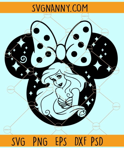 Princess Ariel Mickey ears Svg, Princess Ariel Svg, Princess Mouse Head Design svg