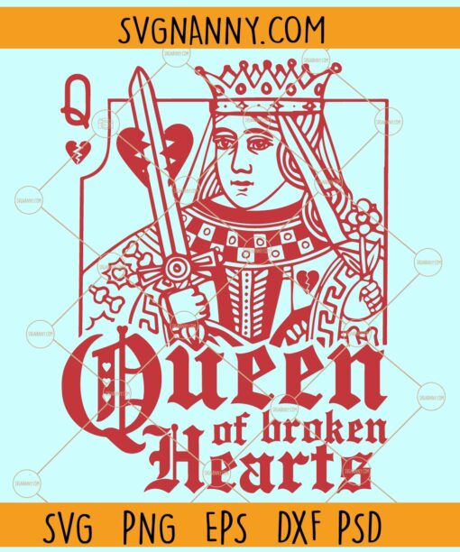 Queen of Broken Hearts SVG, Queen of Hearts svg, Playing card design svg,  Hearts svg