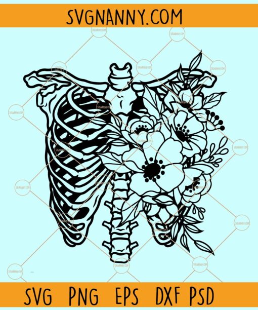 Rib Cage Floral Svg, Floral rib cage svg, Ribcage with flowers svg, Rib Cage Floral Svg