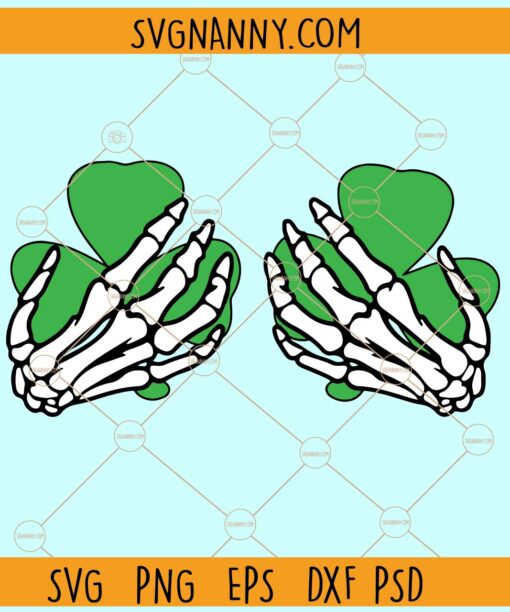 Shamrock Hand Skeleton SVG, St Patrick Day Skeleton svg, Skeleton SVG