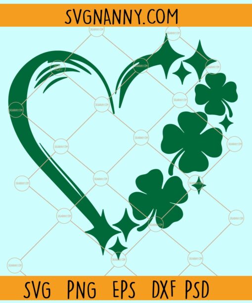 Shamrock Sparkly Heart SVG, Shamrock Heart Svg, St Patricks shirt Svg, Clover heart Svg