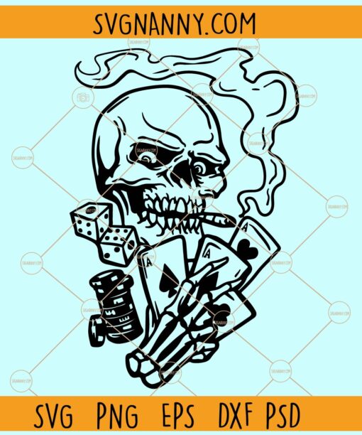 Skull Gambler smoking weed SVG, Skull Smoking weed joint Svg File, Skull Clipart  svg