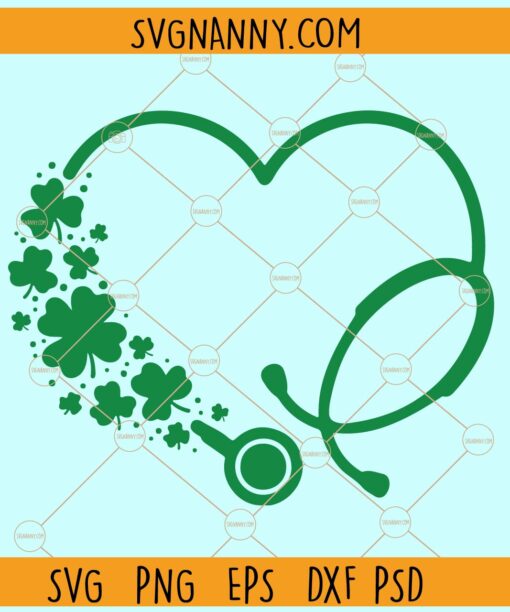 Stethoscope Shamrock heart SVG, St Patrick’s Day svg, Heart Stethoscope Svg