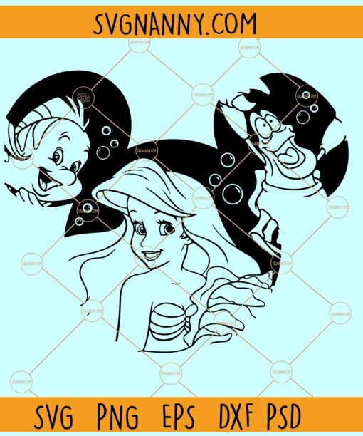 The Mermaid Mickey ears svg, Princess Ariel Mickey ears Svg, Princess Ariel Svg