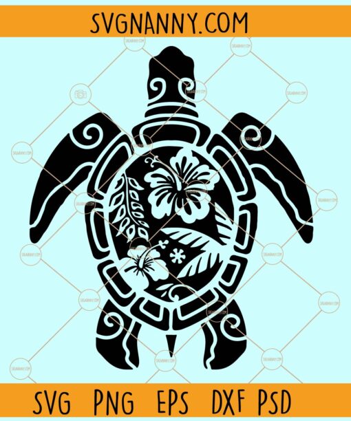 Tribal Hibiscus Sea Turtle SVG, Turtle SVG, Sea Turtle SVG, Sea Turtle PNG, Hawaiian Sea Turtle svg