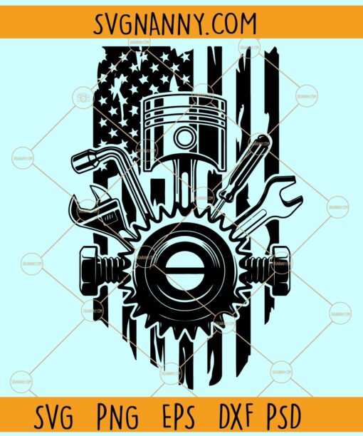US Mechanic flag of tools SVG, Tools Clipart svg, American Flag svg, Mechanic svg
