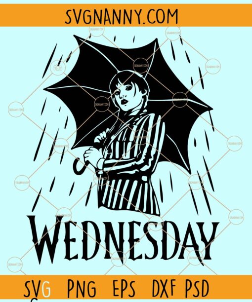 Wednesday girl with umbrella svg, Wednesday Addams SVG file, Wednesday Addams SVG, Wednesday Addams png