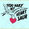 You make my heart saur SVG, Love heart svg, Valentine Dinosaur SVG, Dinosaur Valentine Svg
