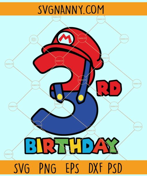 3rd Birthday Mario Bros svg, Third Mario Bros svg,  super Mario Birthday svg