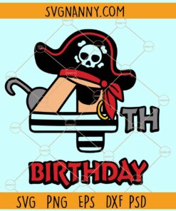 4th Pirate Birthday Svgg, Pirate Number 4 svg, Birthday Number 4  svg, Pirate's hat svg