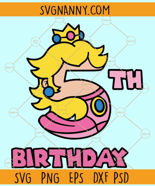 5th Birthday Peach Princess svg, Fifth Peach Princess svg, Birthday Peach Princess svg