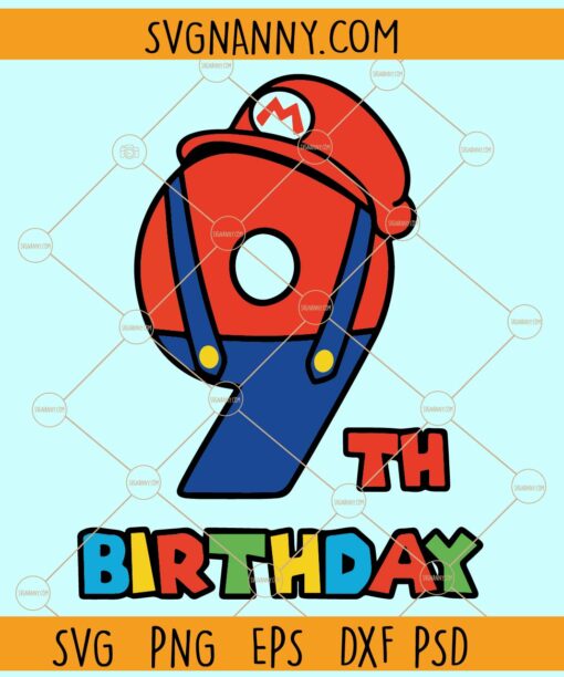 9th Birthday Mario Bros svg, Ninth Mario Bros svg,  super Mario Birthday svg
