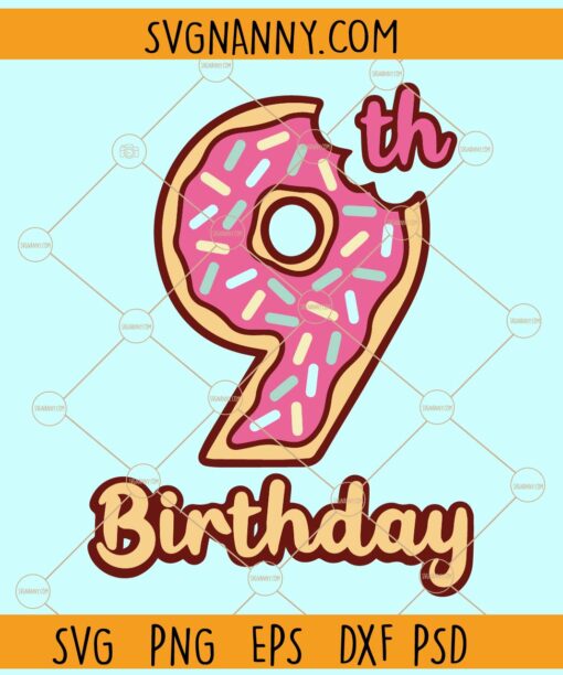 9th Donuts Birthday Svg, Ninth birthday svg, Birthday Donut party svg