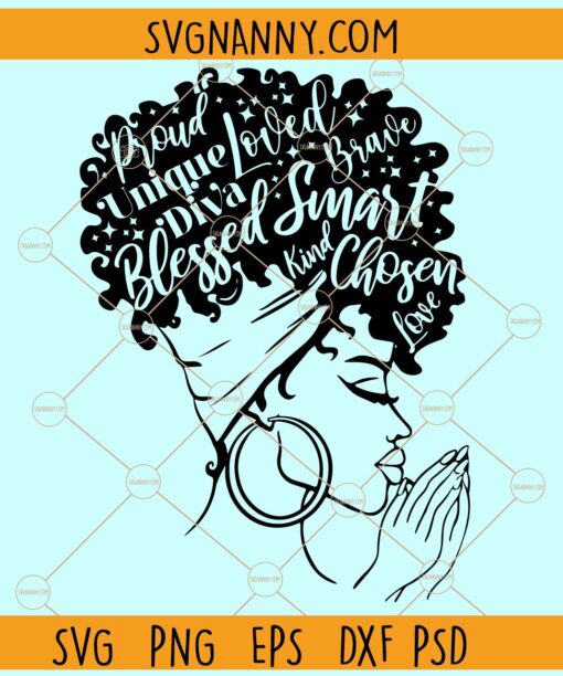 Afro diva praying SVG, Afro SVG, Black Girl Praying SVG, Afro Praying Svg, Afro Woman Svg