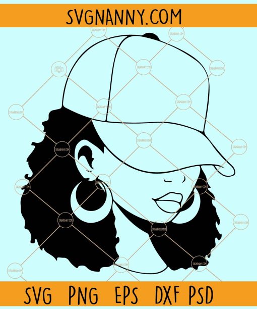 Afro woman cap low svg, African American Cap Low Woman Silhouette svg, African American svg