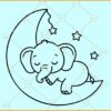 Elephant sleeping on moon svg, Baby Elephant svg, Crescent moon svg, Baby elephant png