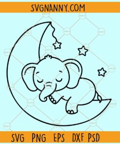 Elephant sleeping on moon svg, Baby Elephant svg, Crescent moon svg, Baby elephant png