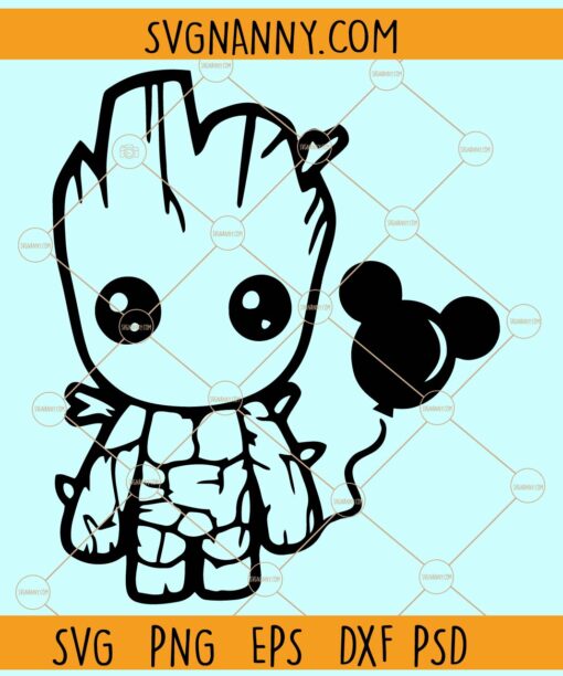 Baby Groot with Mickey Ballon SVG, balloons svg, mouse head svg