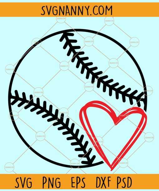 Baseball Softball Heart Doodle SVG, Baseball Softball Heart SVG, baseball heart svg