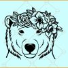 Bear head with flower crown SVG, Bear Face SVG, Bear with Flowers svg, Bear with Flowers on Head svg