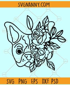 Bulldog With Flowers SVG, Dog with Flower Crown Svg, Bulldog with flowers svg