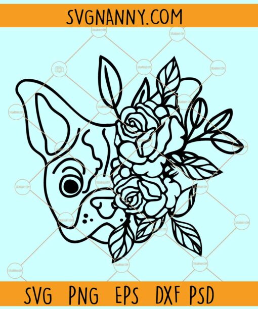 Bulldog With Flowers SVG, Dog with Flower Crown Svg, Bulldog with flowers svg