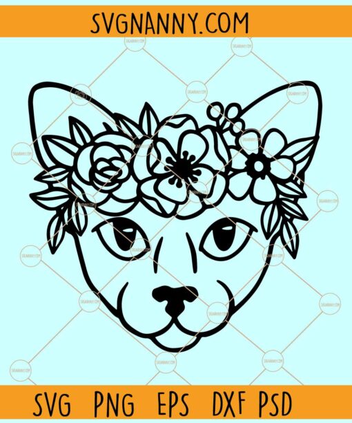 Cat With Flower Crown SVG, Cat with floral crown SVG, Floral Animal svg