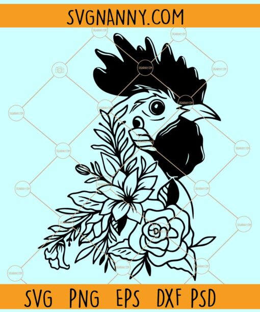 Chicken with flower crown SVG, Chicken with floral crown SVG, Floral Animal svg